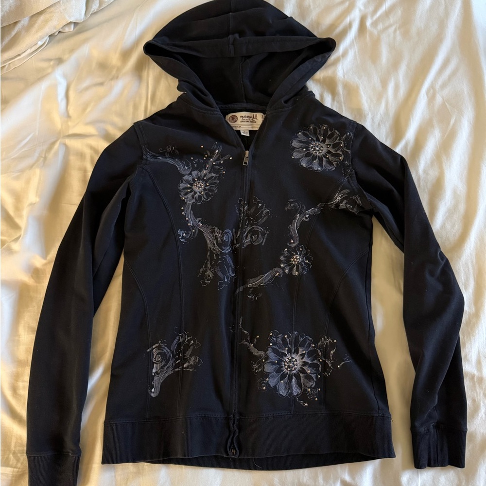 Black Floral Embellished Hoodie